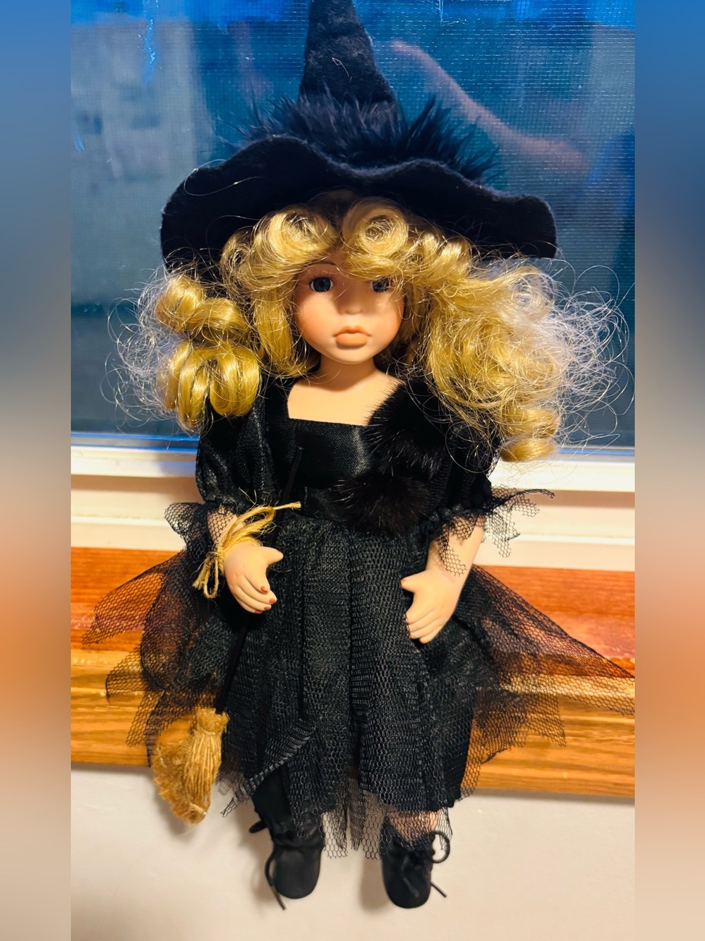 Vintage Porcelain Halloween Shelf-Sitter Witch Doll